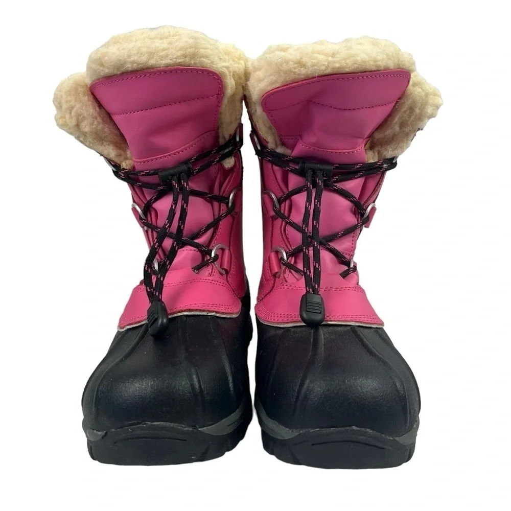 Bearpaw Youth Girls Waterproof Snow Boots Pink Black Sherpa Lined Size 5